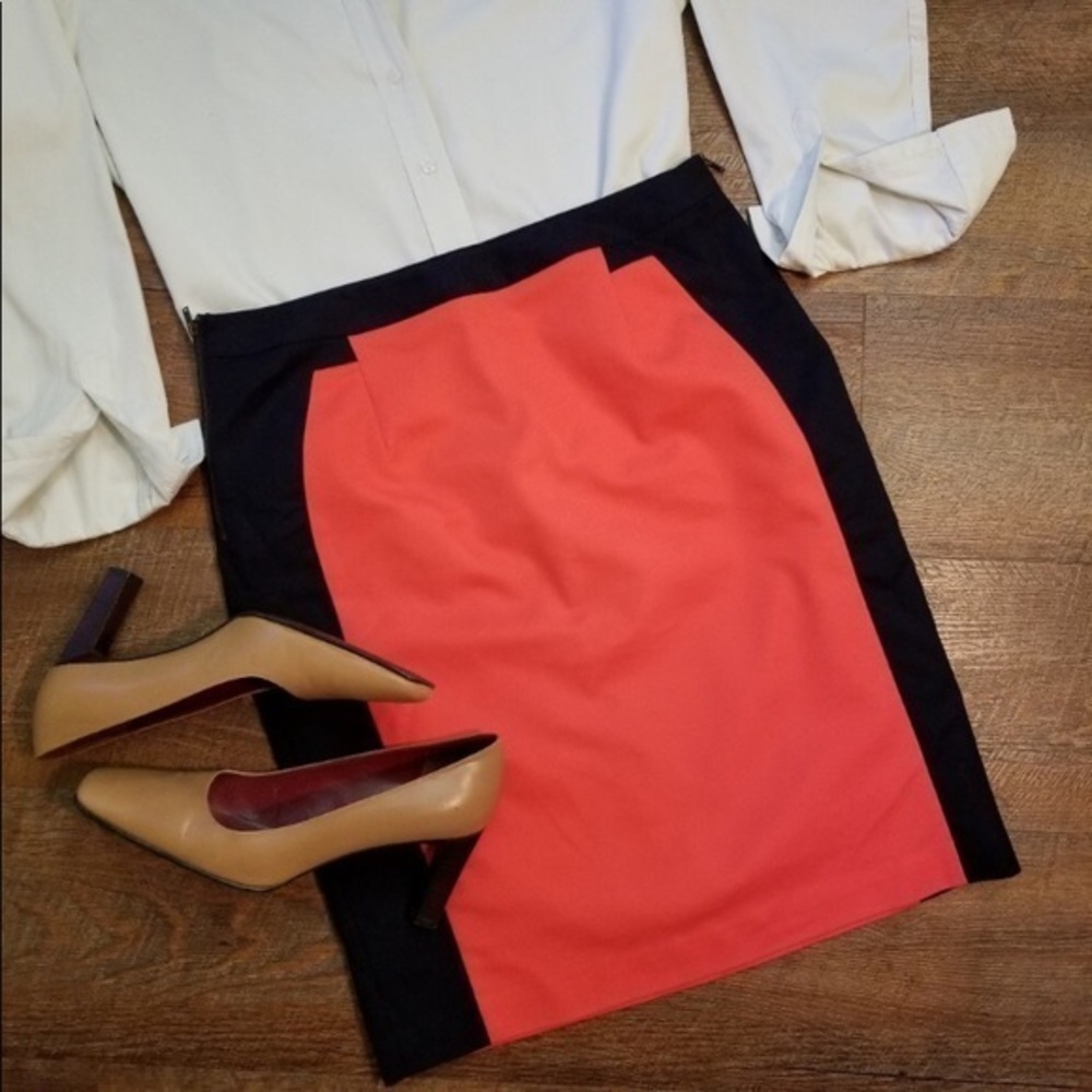 Worthington Bold Coral & Navy Pencil Skirt